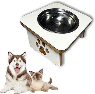Comedouro Pet Elevado Inclinado Tigela Inox Cachorro Gato MDF 15mm Laminado Reforçado (Branco)