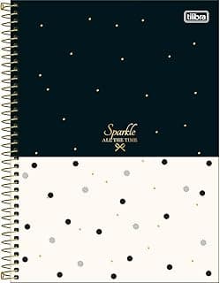Tilibra - Caderno Espiral Capa Dura Universitário Connect 10 Matérias West Village 160 Folhas - Fundo Preto E Branco Bolinhas