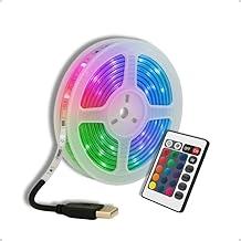 Fita LED RGB com Controle Remoto, Iluminação Ambiente Multicolorida, USB, Adesivo Forte, Milhares de Cores e Modos de Luz para Decoração (2M)