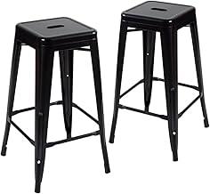 Loft7, Kit 2 Banquetas Iron Tolix Design Industrial em Aço Carbono 76 cm Alta sem Encosto Vintage Elegante e Versátil Cozinha Bar Sala de Jantar Varanda Gourmet, Preto Semibrilho