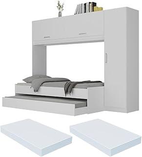 Bicama Solteiro com Colchão Incluso e Guarda Roupa Multimóveis Branco