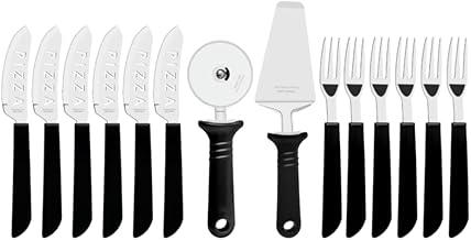 Kit Para Pizza 14 Peças Pizza Laminas De Aço Inox E Cabos De Polipropileno Tramontina Pizza Preto