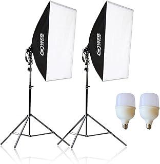 Kit de Luz Contínua Genérico 2 Softbox 50 x 70cm, 2 Tripés 2 metros, 2 Lâmpadas LED Super Bulb 40W cada, Alumínio e Plástico, 6500K, 240V