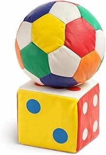 Kit Bola e Dado com Chocalho para Bebês – Brinquedo Sensorial Macio, Colorido, Educativo, Estímulo Auditivo e Motor – 9x9 cm