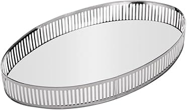 LYOR - Bandeja Oval de Metal com Espelho Berlin Prateada 26cm x 12cm x 5cm