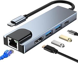 Hub Adaptador Dockstation 5 Em 1 USB Tipo C Multiportas RJ45 HDMI Lan Ethernet USB 3.0 USB 2.0 Compatível com MacBook, Pro, Air M1 M2 M3 (HUB 5 em 1 - Rede Lan)