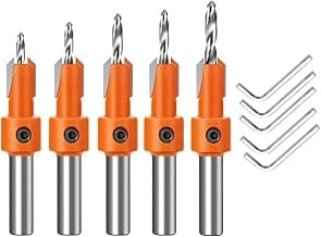 Conjunto de Brocas para Rebaixo de Parafuso em Madeira com Controle de Profundidade, 5 Peças