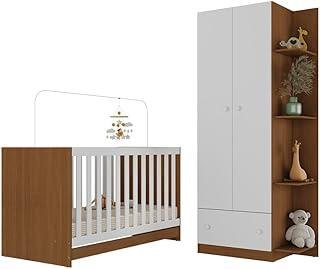 Berço 3 em 1 para Colchão 130 x 60cm com Guarda-roupas 2 Portas Doce de Leite Multimóveis Mp4241 Madeirado/branco