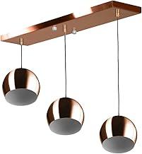 Lustre Pendente Bola Triplo Base Retangular Cobre