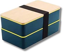 Marmita Bento Box com 2 Compartimentos Divisória e Talheres Dois Andares Premium Tampa em Bambu Compacta Fechamento Seguro com Elástico – Ideal para Almoço e Refeições em Movimento (Verde)