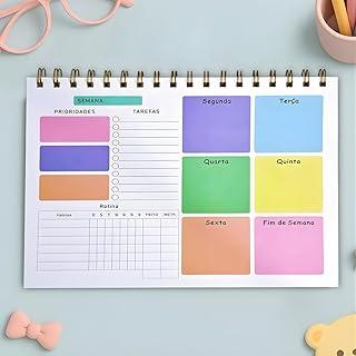 Planner Semanal, Capa de Acetato e Aramado, Organizador de Tarefas e Prioridades, Anotações, Rotina, Planner Semanal de Mesa