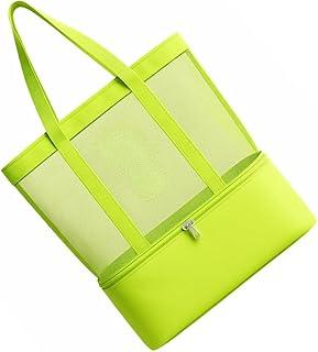 Bolsa de Praia Térmica de Rede Feminina Grande com Cooler Isolado Impermeável, Bolsa Tela Ventilada, Multiuso para Praia Piscina Academia Viagem Piquenique (Verde)
