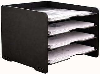 Organizador de Escritório A4 MDF 4 Divisórias – Porta Documentos, Bandeja para Papéis, Suporte Organizador de Mesa para Home Office e Escritório (Preto ou Madeira) Universo do MDF (Preto)