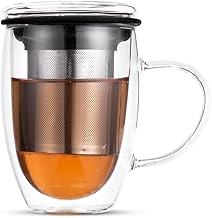 Moncloa | Caneca de Chá Vidro com Infusor Rebel Duo Cup Chocolate 300ml | Vidro Borossilicato com Tampa e Filtro Inox | Ideal para Chá em Folhas, Blends Naturais e Preparo Prático