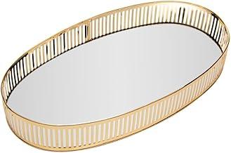 LYOR - Bandeja Oval de Metal com Espelho Berlin Dourada 26cm x 12cm x 5cm