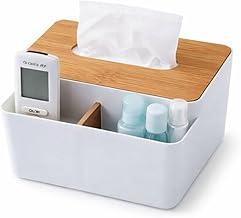 Porta Lenço de Papel e lenço Umidecido com Organizador Multifuncional em Bambu para Mesa Sala Escritório e Quarto (Branco)