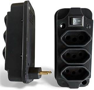 Adaptador de Tomada com 3 Saídas, Preto, com Interruptor Liga/Desliga, Plug 2 Pinos