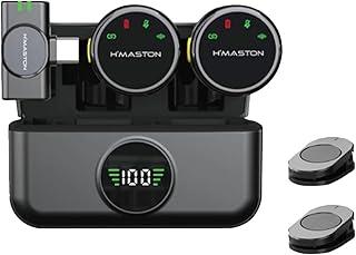 H’MASTON Microfone Lapela Professional 2 em 1 Microfone Sem Fio Redução de Ruído com Estojo de Carregamento Compatível com Android e iPhone (MK19-Tipo-C)