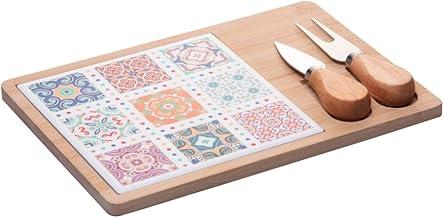 WOLFF - Conjunto 4 Peças para Queijo com Bandeja de Bambu e Tábua Ladrilho 17x25x2cm