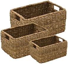 Conjunto de 3 Cestos Decorativos em Alga Marinha Natural, Rústico, para Quarto, Sala e Banheiro, Artesanal, Organizadores