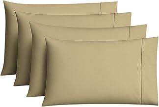 Fronhas de Algodão Percal 300 Fios Com Ponto Palito e Envelope Interno (4, Cáqui)