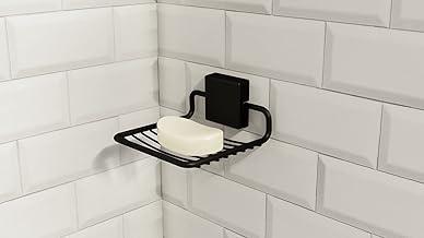 Saboneteira de Parede Adesivo Autocolante Acessório Banheiro Suporte Fixo Preto Pliar