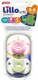 Lillo Kit De Chupeta 100% Silicone Calming Brilha No Escuro Bico Simétrico 0 A 6 Meses - Rosa