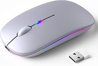 Mouse Sem Fio Recarregável com LED RGB Design Ergonômico e Conexão Bluetooth para Notebook PC e Home Office (Prata)
