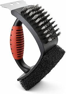 Escova para Limpar Grelha Churrasqueira 3 em 1 Escova Aço Inox Esponja Abrasiva Raspador Espátula Cabo Ergonômico Material Resistente e Premium Inoxidável