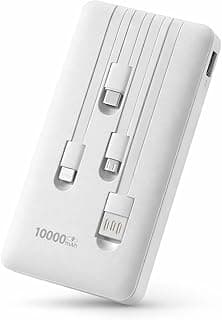 Power Bank 10000mAh 5 em 1 com Cabos Integrados Carregador Portátil com Entrada e Saídas USB USB-C Micro USB iOS LED Compacto para Celular Tablet Uso Diário