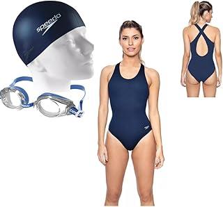 Kit Natação Completo – Maiô Cross II Resistente + Óculos Clássico Anti-Embaçante UV + Touca Silicone | Conforto e Alta Performance Feminina