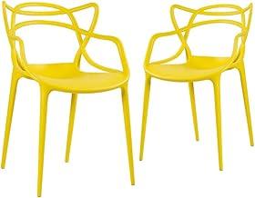 Loft7, Conjunto Kit 2 Cadeiras Design Allegra Polipropileno Injetado Alta Densidade Empilhável Sala Cozinha Jantar Bar Jardim Varanda Amarelo