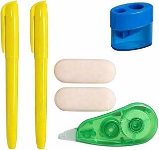 Kit Escolar Completo Com Marca-Texto Borrachas Apontador E Corretivo Em Fita – Ideal Para Estudos Escola E Escritório (Azul ou Verde)