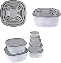 Kit 7 Potes de Mantimento em Plástico Empilhável com Tampa Organizador de Geladeira e Freezer Recipientes para Armazenamento de Alimentos (Cinza)