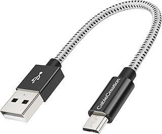 CableCreation Cabo Micro USB curto de 0,15 metros, Cabo USB para Micro USB 24 AWG com tripla blindagem e carregamento rápido para PS5/PS4, Raspberry Pi Zero, Chromecast e celulares, preto