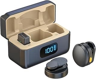 Microfone de Lapela Sem Fio Tipo C Kit Duplo com Case de Carregamento Compatível com iPhone 15/16 Android USB-C e Notebooks IA Antirruído, Gravações, Vídeo Aulas Online (Preto)