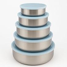 Conjunto de Potes em Aço Inox com Tampa 5 Peças Empilháveis Premium