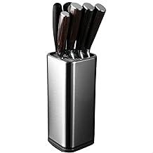 Cepo Universal Porta Facas Em Aço Inox Suporte Para Guardar Faca, Aço Escovado e Detalhes em Polipropileno. Ajuda Organizar a Cozinha e na Duração das Facas. Resistente e Durável