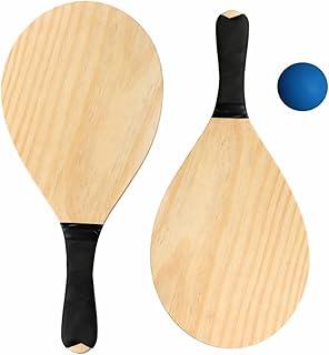 Kit De Frescobol Madeira Natural Com 2 Raquetes E 1 Bola Tênis de Praia Jogo Linha Premium