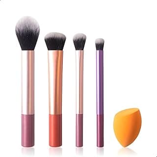 Kit 4 Pincéis de Maquiagem Profissional Cerdas Sintéticas Macias + Esponja para Base Pó Blush Sombra Beleza