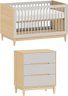 Combo Berço + Cômoda 3 gavetas Carvalho com Cinza Tomi - Quater