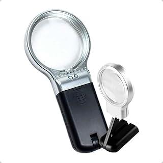 Lupa com LED, Iluminada para Leitura, Inspeção de Documentos e Eletrônica, Ampliação 3X, Base Ajustável, Luz Dupla