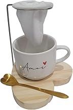 Kit Caneca Xícara Mini Coador Café Individual Reutilizável (Coração)