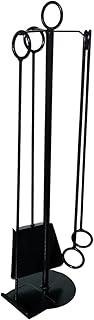 Kit Acessórios de Limpeza De Lareira, Churrasqueira e Forno a Lenha 4 Peças com Suporte de Chão em Ferro na Cor Preta