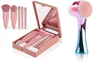 Kit Completo Beleza 2 em 1: Escova de Limpeza Facial Elétrica Massageadora + Estojo de Pincéis de Maquiagem Portátil com Espelho, Conjunto para Skin Care e Viagem