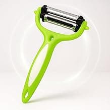 Descascador e Fatiador Multifuncional 3 em 1 para Legumes e Frutas, Aço Inox com Lâmina Reta, Julienne e Serrilhada (Verde)