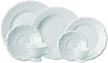 Serviço de Jantar Chá Café 42 peças em Porcelana. Modelo Redondo com Relevo Pomerode. Branca. Fabricado pela Schmidt.