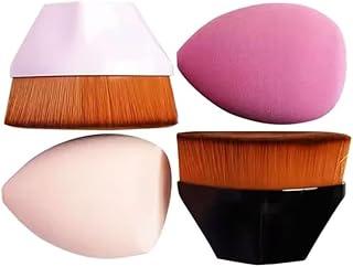Conjunto de Maquiagem para Pele com 2 Pincéis e 2 Esponjas Kit Pincel Hexagonal Kabuki Flat Achatado Para Base Esponja Gota 3D Chanfrada Cabaça para Aplicação Profissional e Precisão