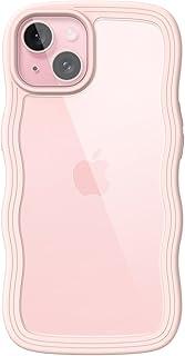 JETech Capa Bonita para iPhone 15 6,1 Polegadas, Ondulada Forma Estojo à Prova Case de Choque para Telefone para Mulheres e Meninas, Capinha Parte Traseira Transparente Rígida para PC (Rosa)