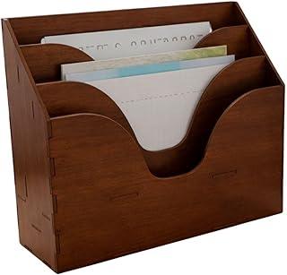 Organizador de Documentos Triplo em MDF, Marrom, 33x30x12cm, 3 Divisórias, Suporte para Documentos A4 e Pastas, Mesa ou Parede (Marrom)